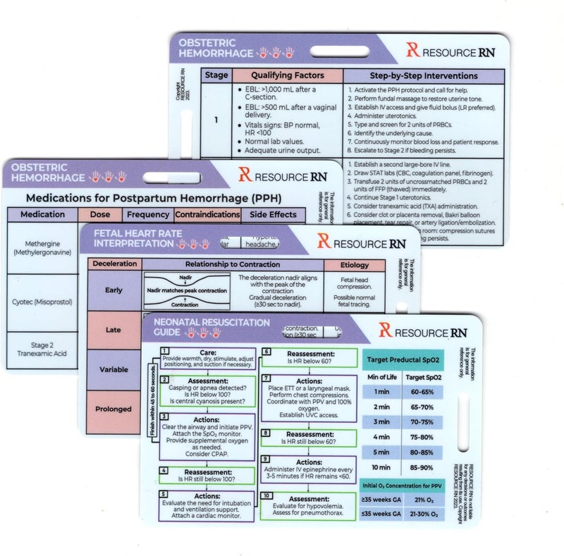 Resource RN Labor and Delivery Nurse Badge Buddy Reference Card Set – Labor and Delivery, Postpartum, Newborn Reference – Fetal Monitoring, APGAR, NRP, Hemorrhage, and Newborn Assessment - Image 2